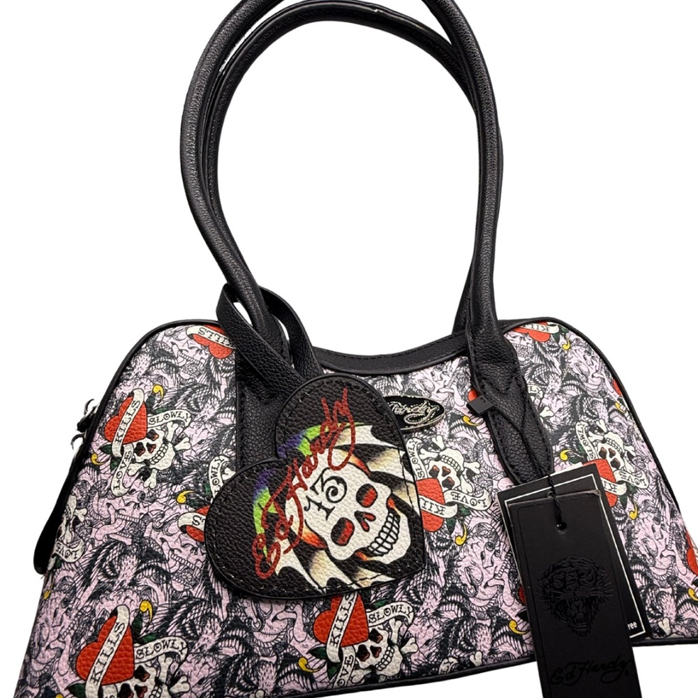 Ed Hardy Multicolor Love Kills Slowly Skull Print Women's Clutch